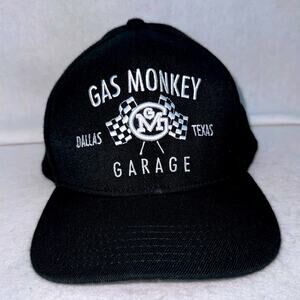 EUC Gas Monkey Garage Dallas, Texas Baseball Cap Hat Black Stretch Wool Blend OS
